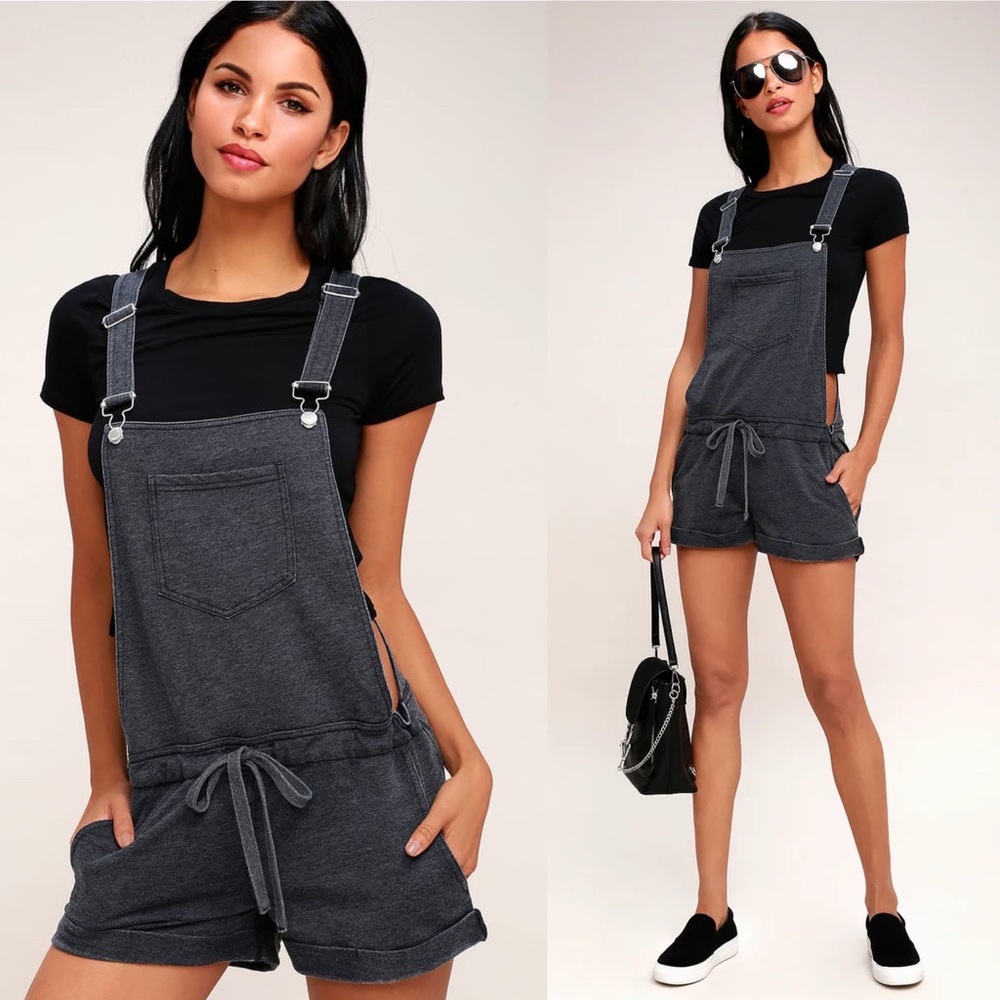 Z Supply Washed Black Short Overalls